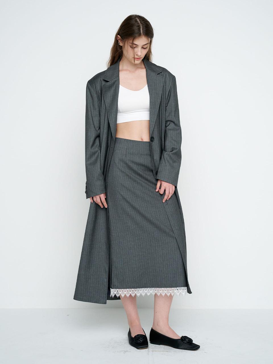 MOIFAIRE STRIPED LONG JACKET / CHARCOAL