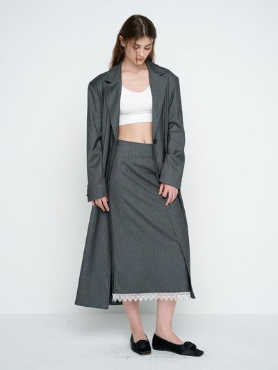 MOIFAIRE STRIPED LONG JACKET / CHARCOAL