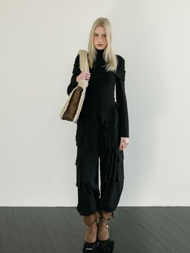 MOIFAIRE WOOL POCKET LAYERED PANTS / BLACK