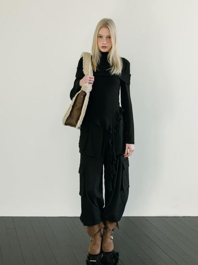 MOIFAIRE WOOL POCKET LAYERED PANTS / BLACK