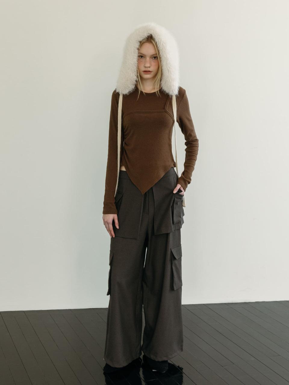 MOIFAIRE WOOL POCKET LAYERED PANTS / CHARCOAL