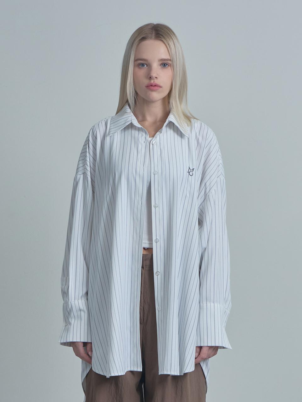 moire moa Logo Stripe Over Shirt-White