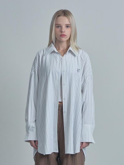 moire moa Logo Stripe Over Shirt-White