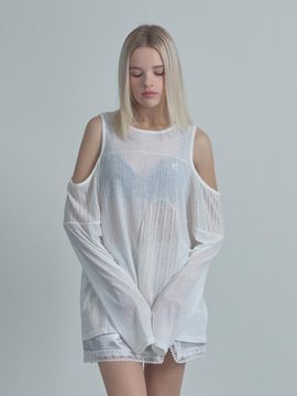 moire moa off-shoulder loose T-shirt