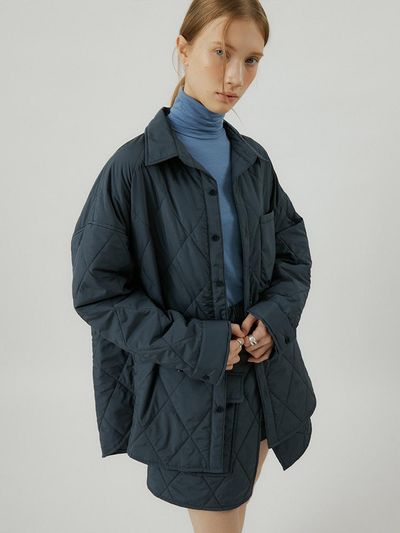molliolli Breeze TO light quilting oversize coat [navy]