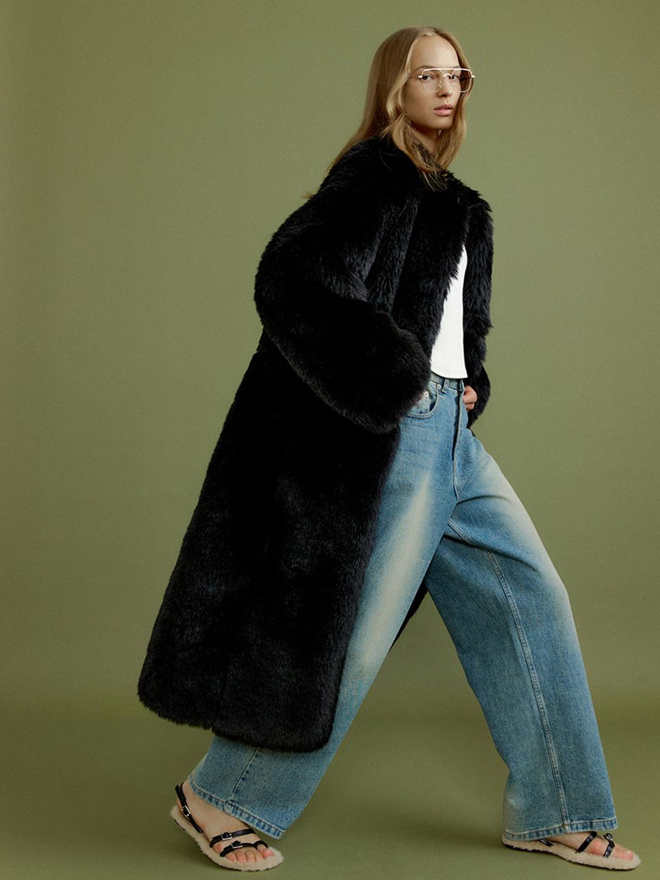 molliolli CERA 2way fur coat [black]
