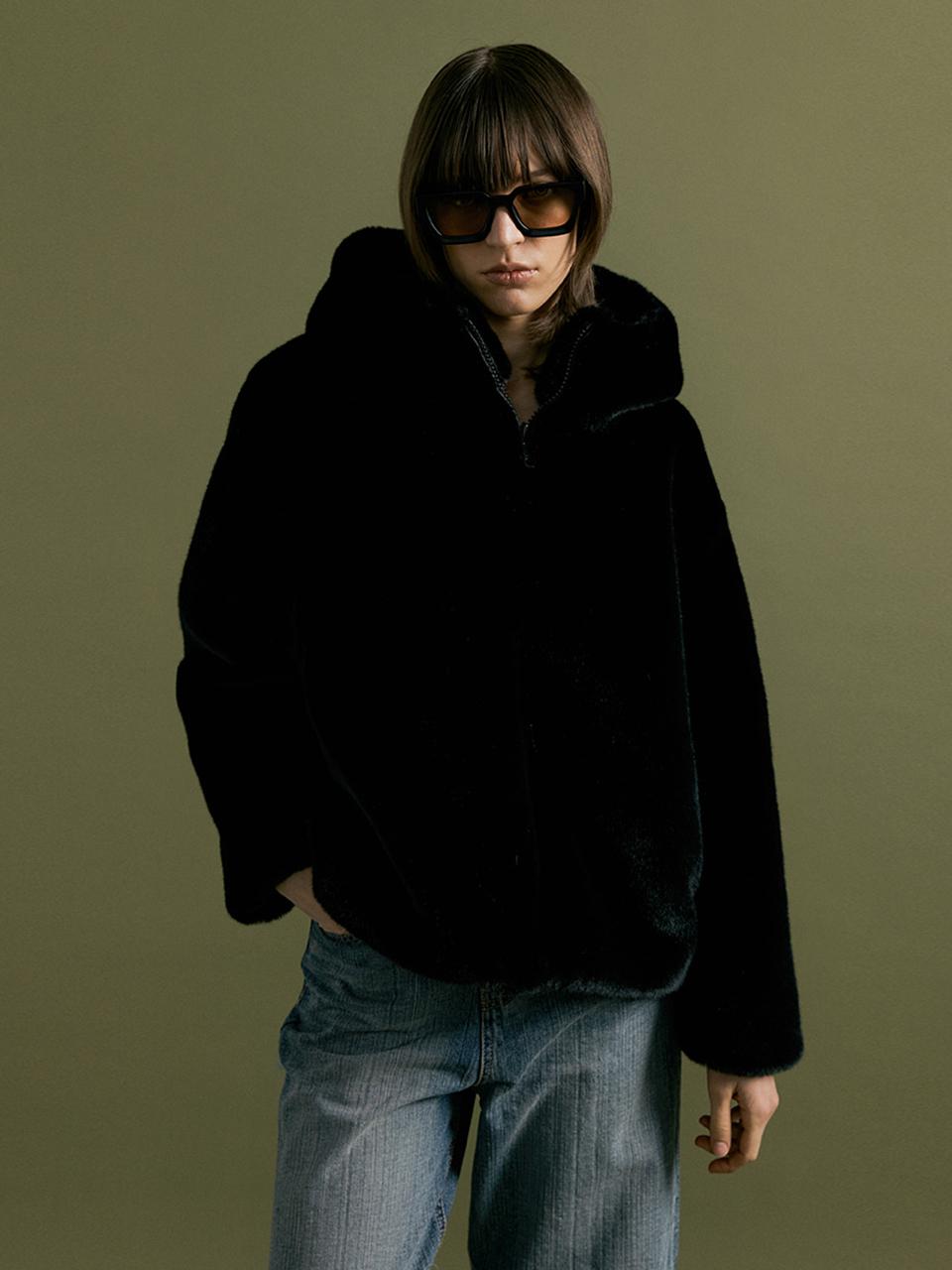 molliolli COMELY L zip up hoodie jumper [black]