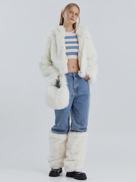molliolli Comely Soft Fur Cropped Hoodie Jacket