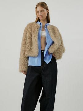 molliolli Fleece Curly Fur Jacket (Beige)