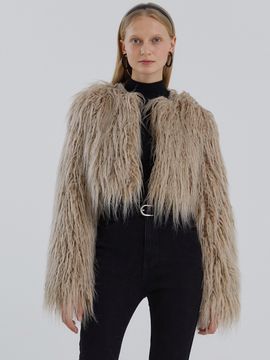molliolli Glory Short Cropped Fur Jacket (White Pepper)