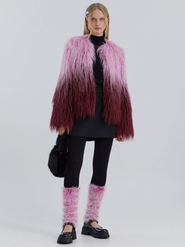 molliolli Gradio Two Tone Long Hair Fur Jacket (Pink Purple)
