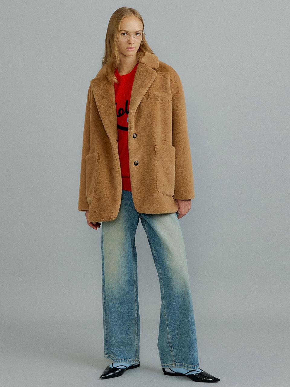 molliolli MOLI light fur blazer jacket [brown]
