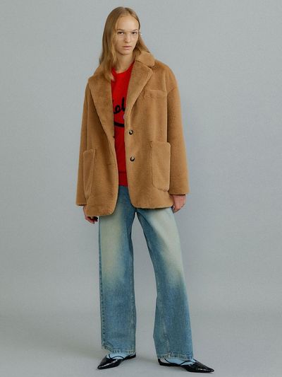 molliolli MOLI light fur blazer jacket [brown]