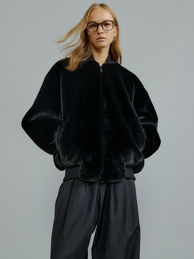 molliolli PIO overfit zip up fur jumper [black]