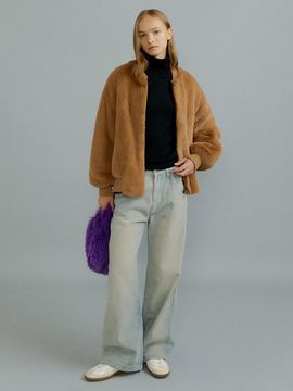 molliolli PIO overfit zip up fur jumper [brown]
