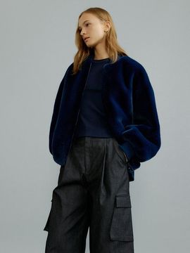 molliolli PIO overfit zip up fur jumper [navy]