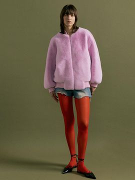 molliolli PIO overfit zip up fur jumper [pink]