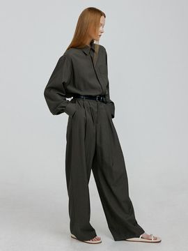 molliolli SOFT loose fit long pants [khaki grey]