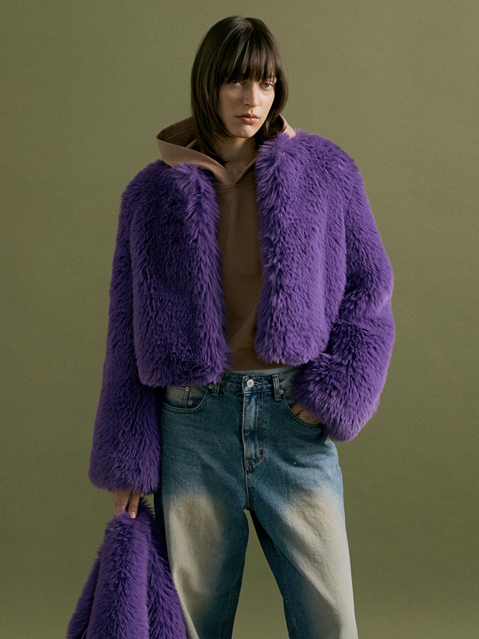 molliolli SUNNY cropped bulky fur jacket [purple]