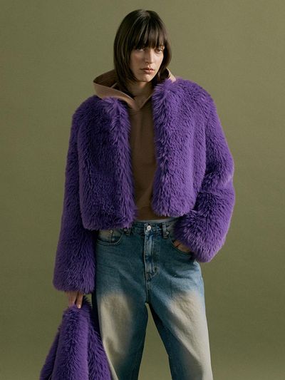 molliolli SUNNY cropped bulky fur jacket [purple]