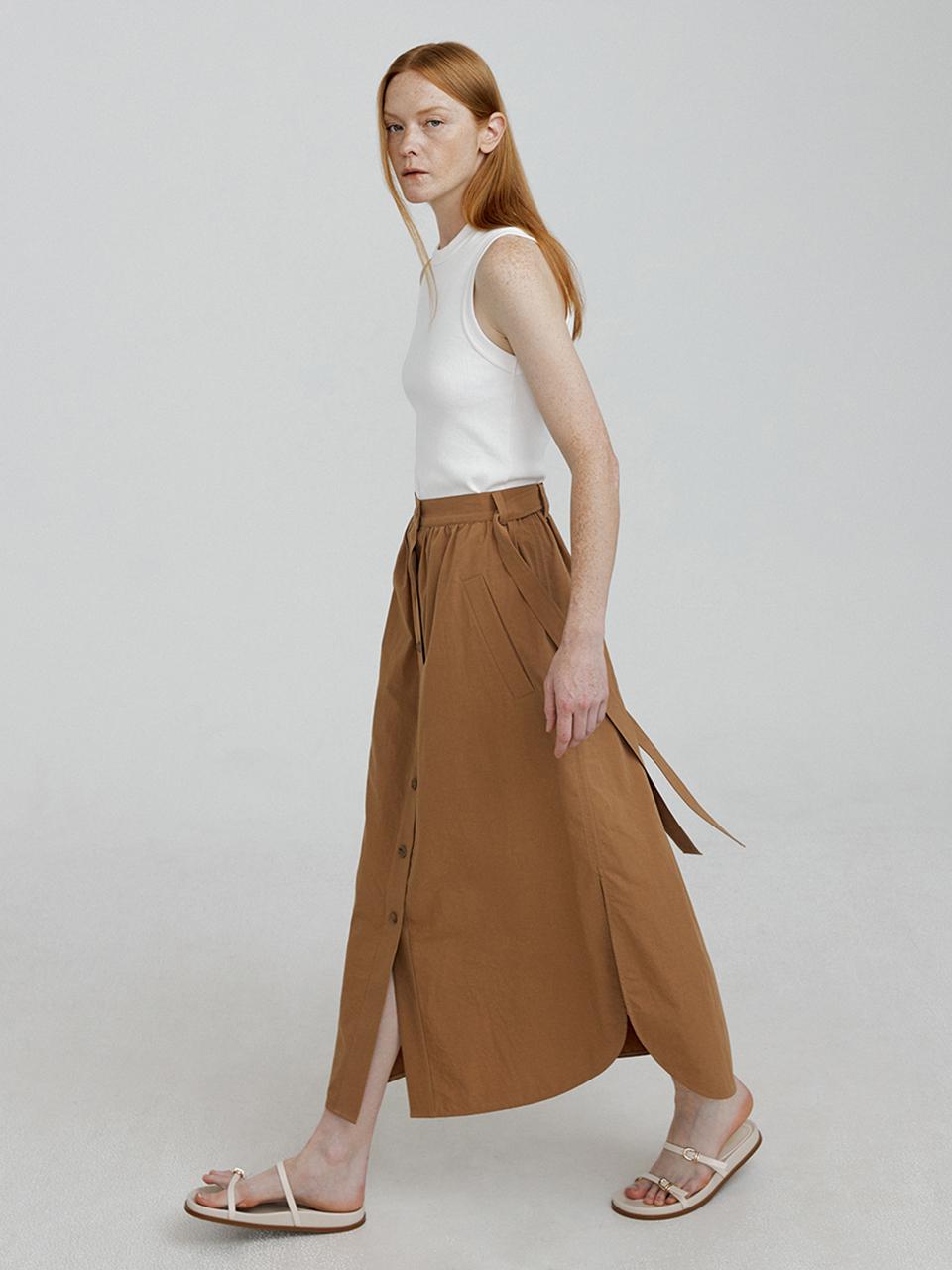 molliolli SWIFT shirring long skirts [brown]