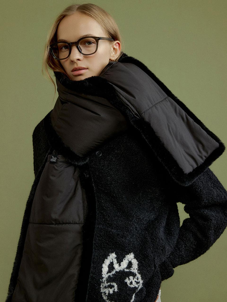 molliolli THEO 2way fur & padding long muffler [black]