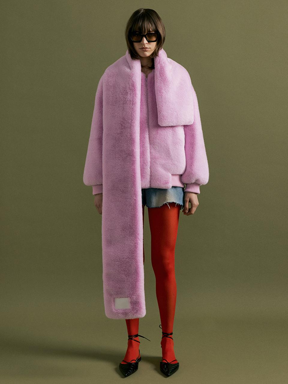 molliolli THEO 2way fur & padding long muffler [pink]