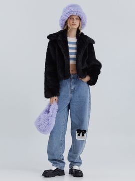 molliolli Vave Pattern Fur Jacket (Black)