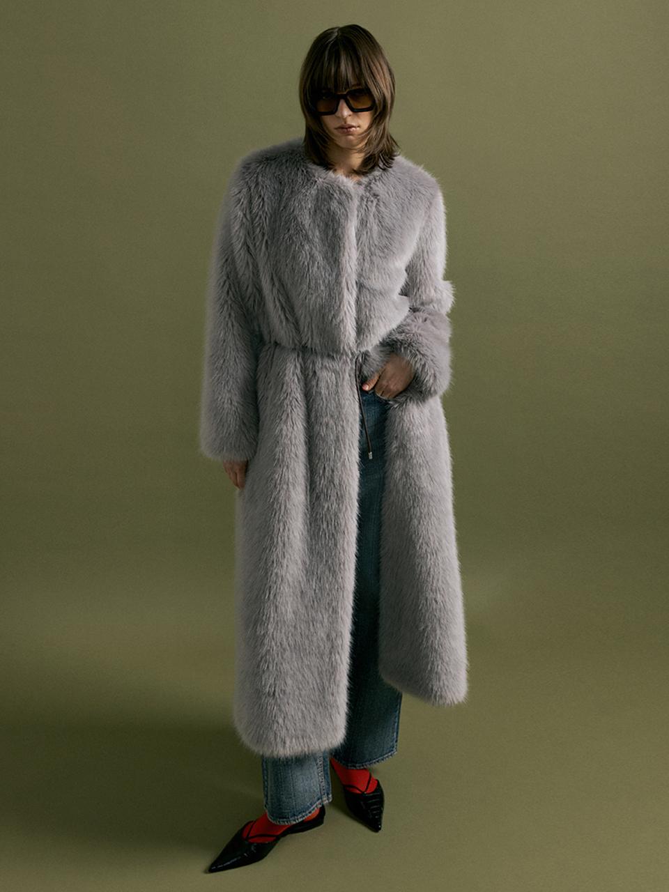 molliolli WEATHER maxi long fur coat [lt. grey]