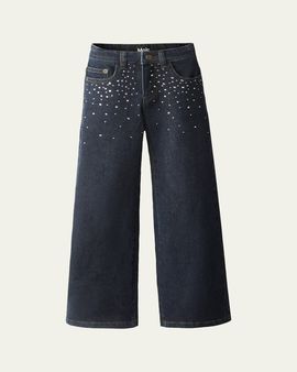 Molo Girl's Asta Rhinestone-Embellished Wide-Leg Denim Jeans