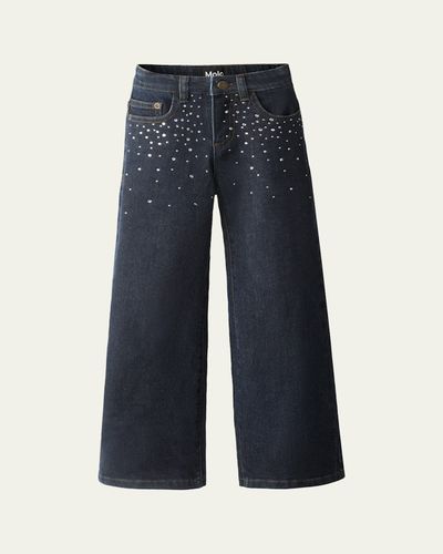 Molo Girl's Asta Rhinestone-Embellished Wide-Leg Denim Jeans