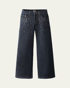 Molo Girl's Asta Rhinestone Wide-Leg Denim Jeans
