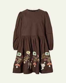 Molo Girl's Camma Embroidered Cotton Long-Sleeve Dress