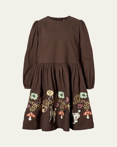 Molo Girl's Camma Embroidered Cotton Long-Sleeve Dress