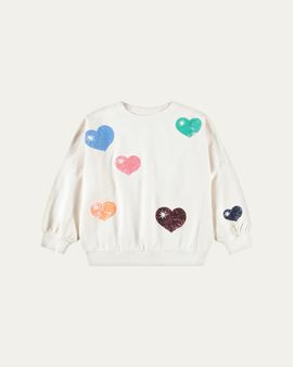 Molo Girl's Marika Heart-Embroidered Cotton Sweatshirt