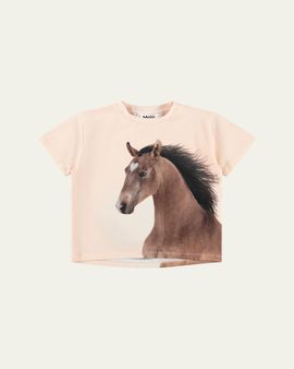 Molo Girl's Rie Horse-Print Stretch Cotton T-Shirt