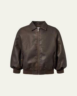 Molo Kid's Halden Faux-Leather Bomber Jacket