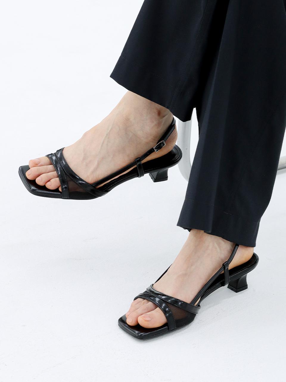 MOL:pin Mesh Sandal Heels_Black