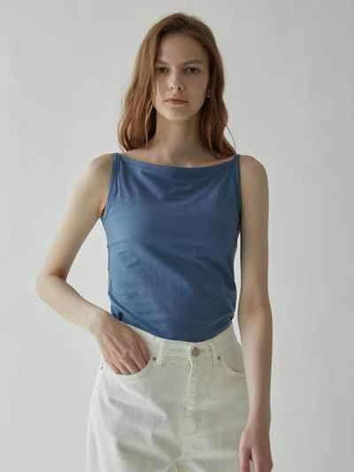 MOMET Boat Neck Cotton Modal Sleeveless Top [Blue]