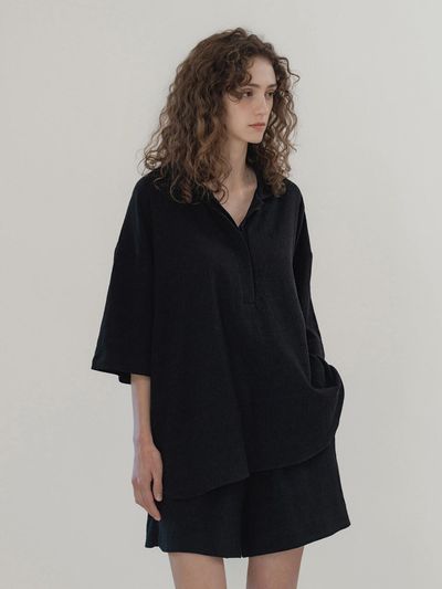 MOMET Surfy Collar Shirt Blouse Black