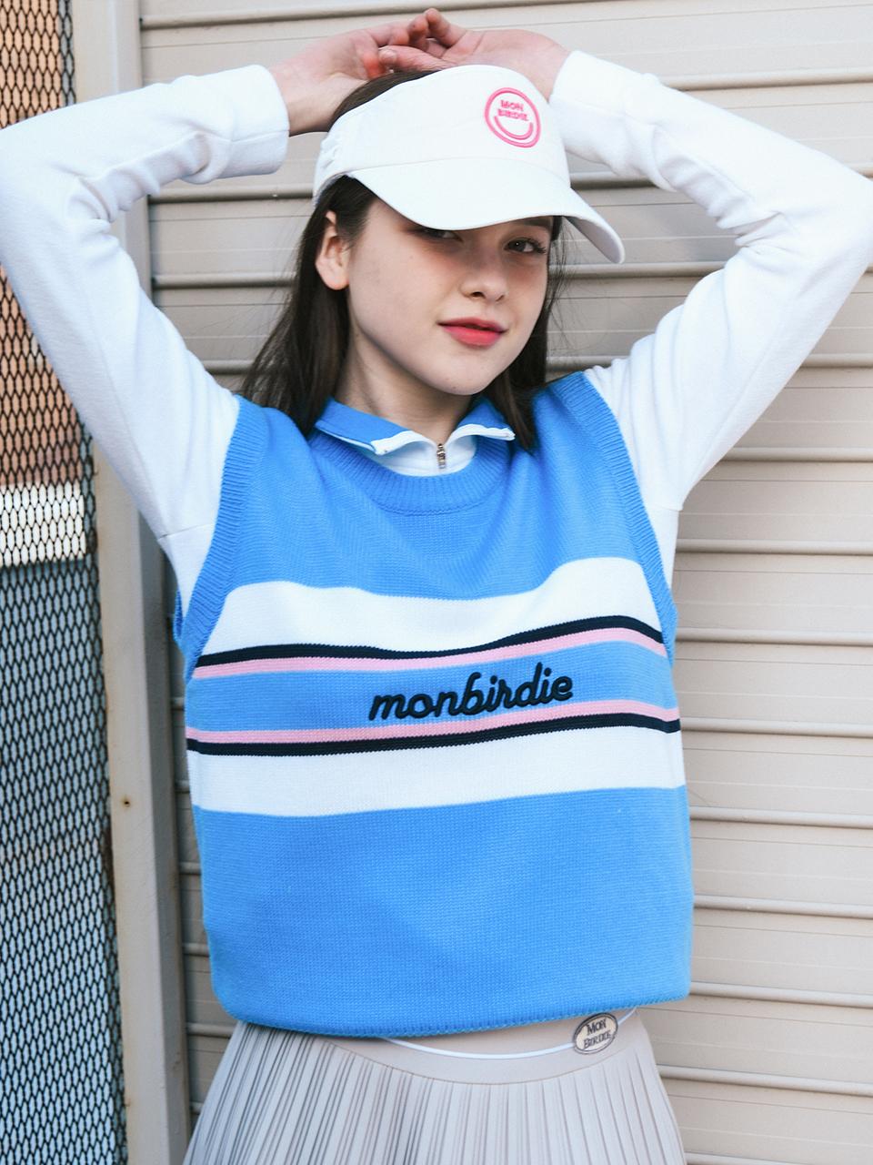 MONBIRDIE Multi-coloring Knit Vest [BLUE]