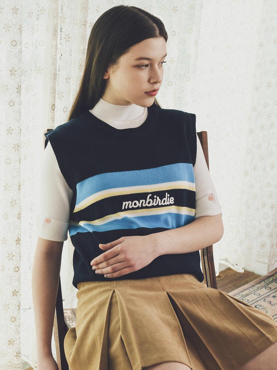 MONBIRDIE Multi-coloring Knit Vest [NAVY]