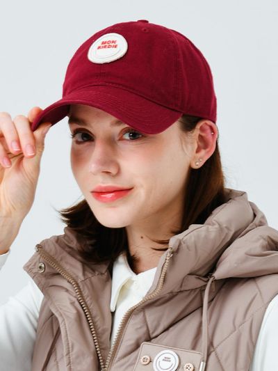 MONBIRDIE Smile Patch Washed Ball Cap [BURGUNDY]