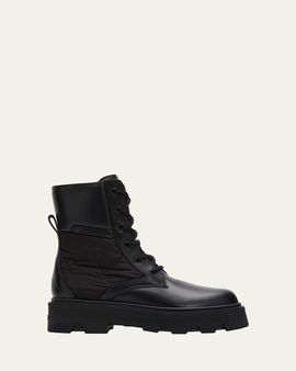 Moncler Aurea Quilted-Inset Leather Ankle Boots