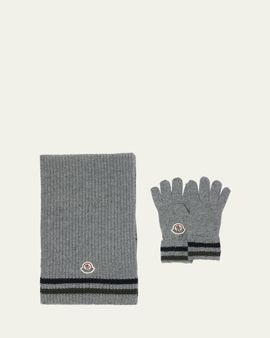Moncler Boy's Virgin Wool Gloves & Scarf Set