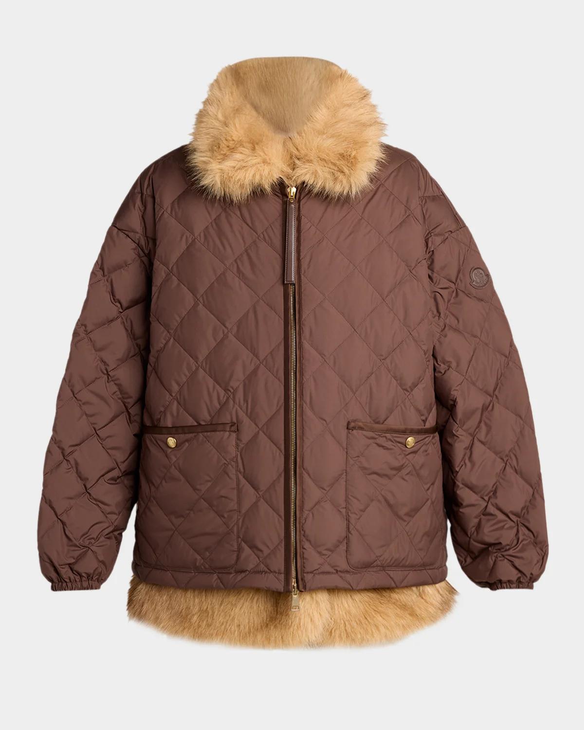 Moncler Chaleureux Diamond-Quilt Faux Fur Jacket