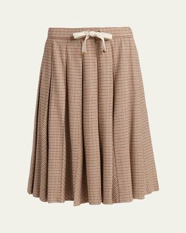 Moncler Check Pleated Wool Midi Skirt