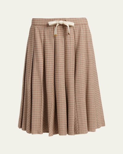 Moncler Check Pleated Wool Midi Skirt