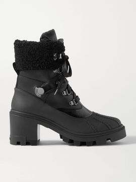 MONCLER Corinne leather and faux shearling-trimmed rubber ankle boots