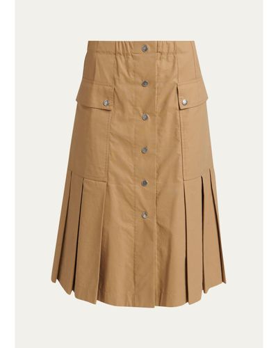 Moncler Cotton-Blend Pleated A-Line Midi Skirt